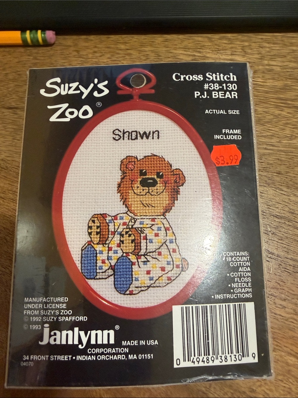 PJ Bear Cross Stitch Kit - Red Frame